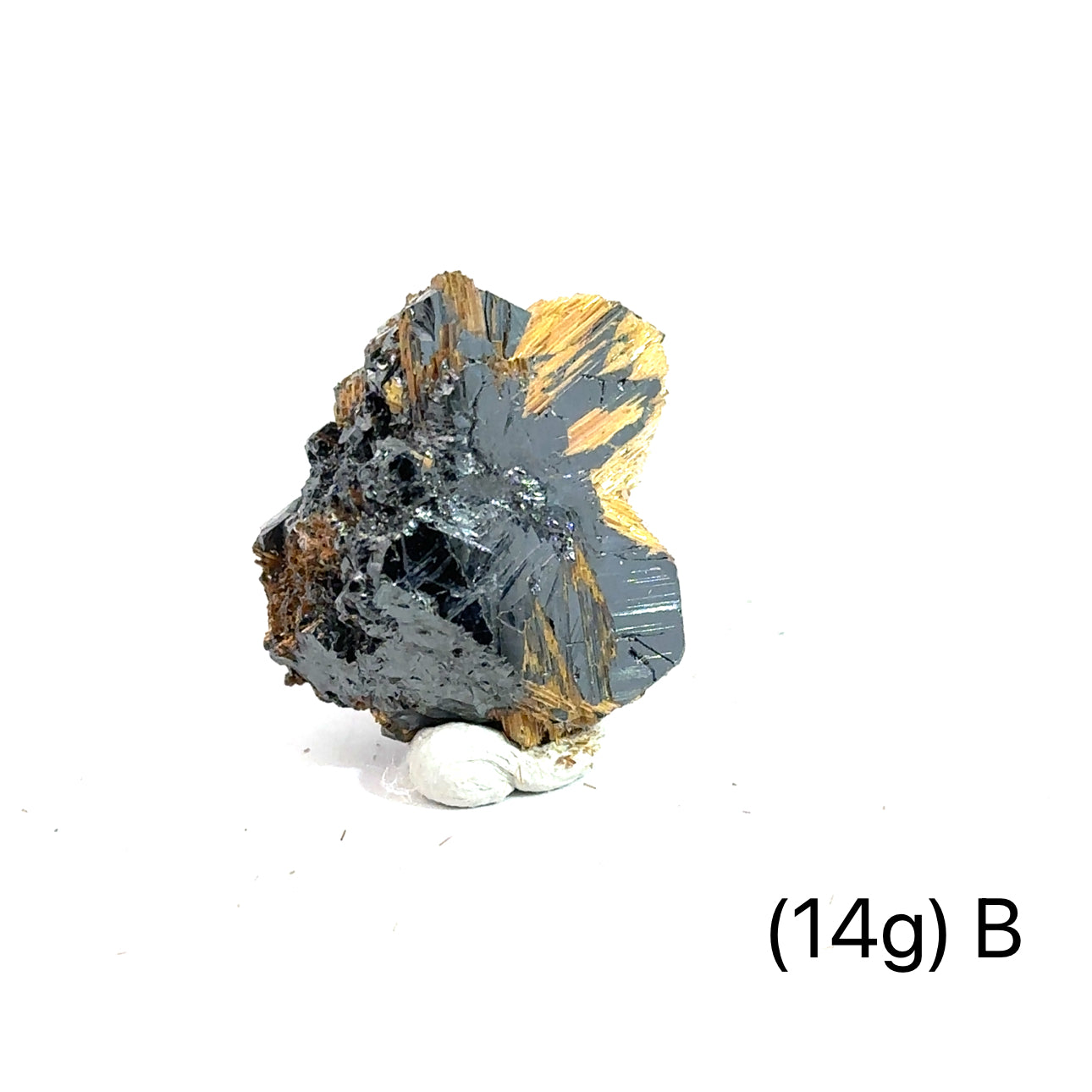 Golden Rutile with Hematite Raw Gemstone (14g ) B on white overview