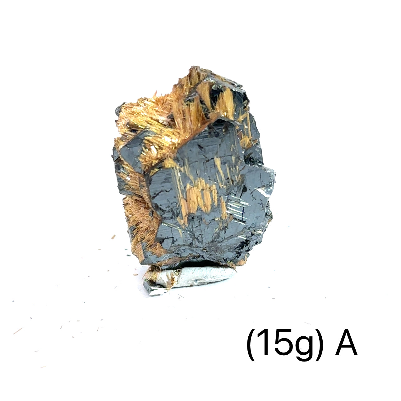 Golden Rutile with Hematite Raw Gemstone (15g ) A on white overview