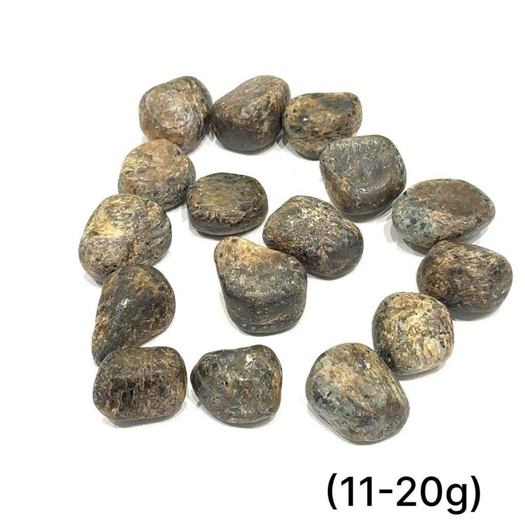 Golden Sapphire gemstone with bronze-golden shimmer symbolizing strength and success grouping of (11-20g) on white overview