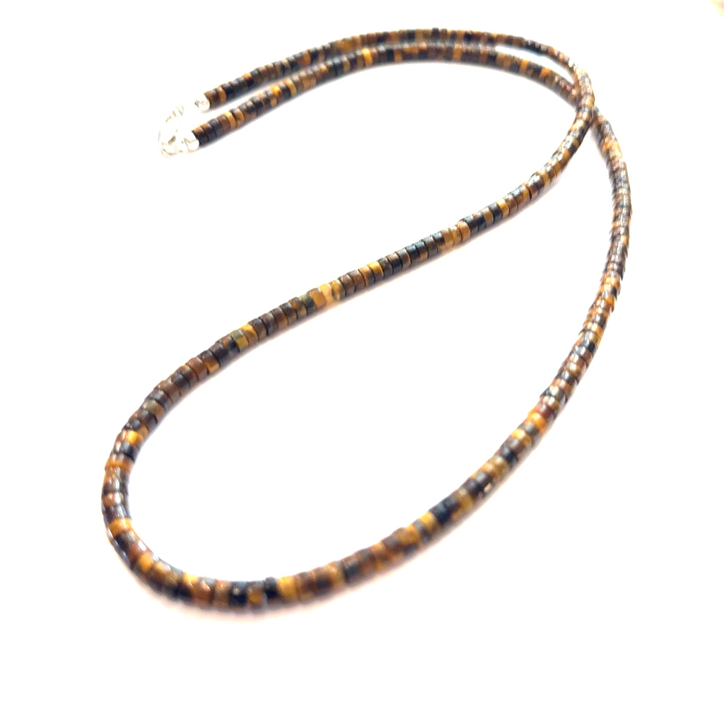 Golden Tiger Eye Gemstone Beaded Necklace on white right center long over view