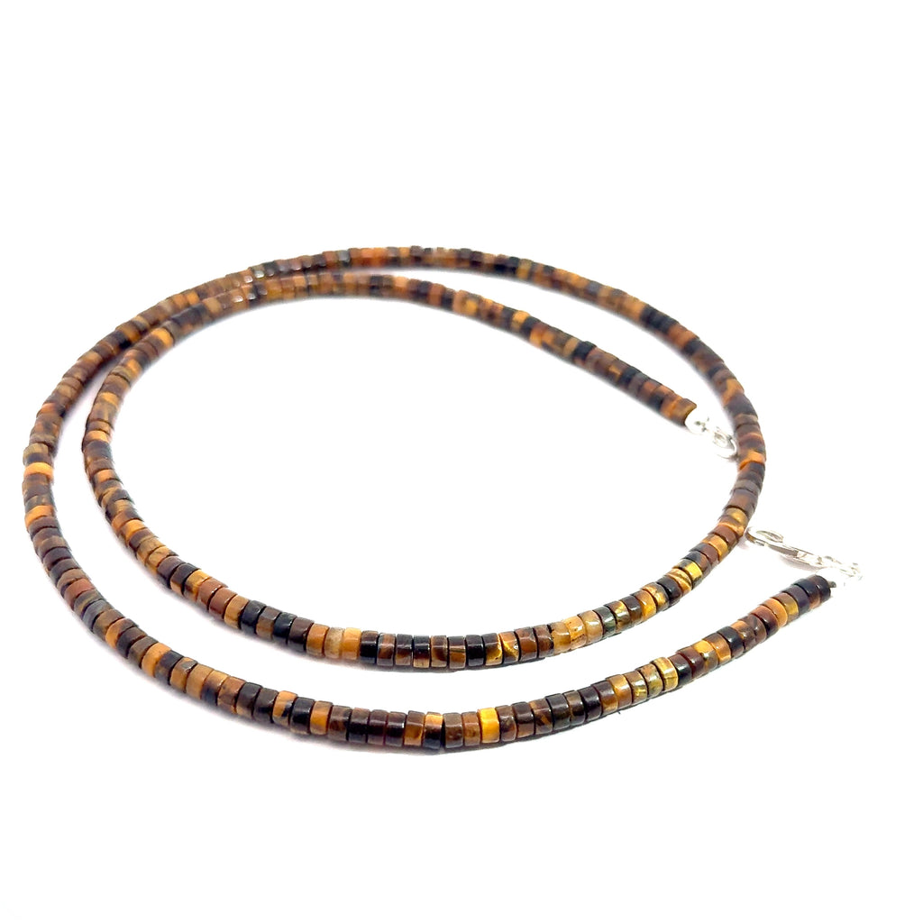 Golden Tiger Eye Gemstone Beaded  matching bracelet on white center  spiral over view