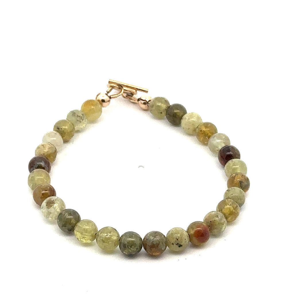Green Garnet Gemstone Bracelet on white front overview