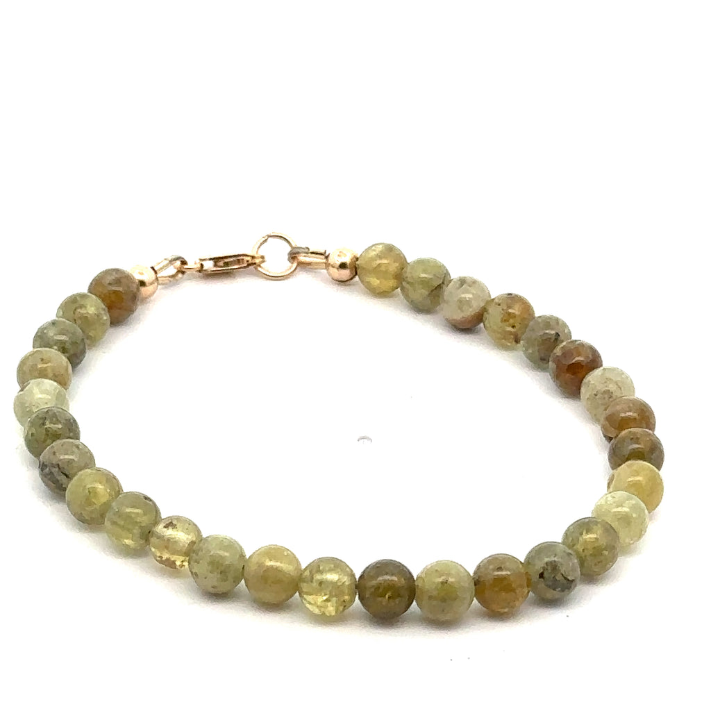 Green Garnet Gemstone Bracelet with lobster claw on white front overview  