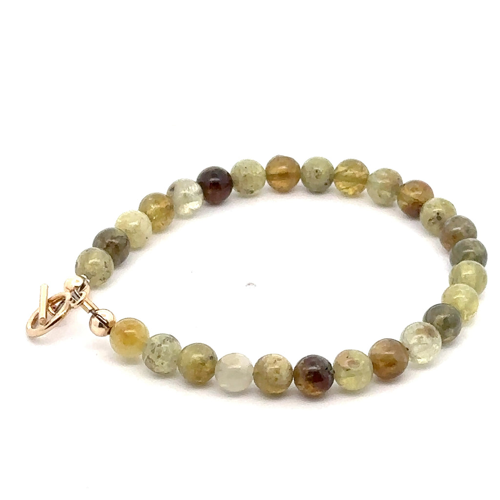 Green Garnet Gemstone Bracelet with toggle on white left side overview  
