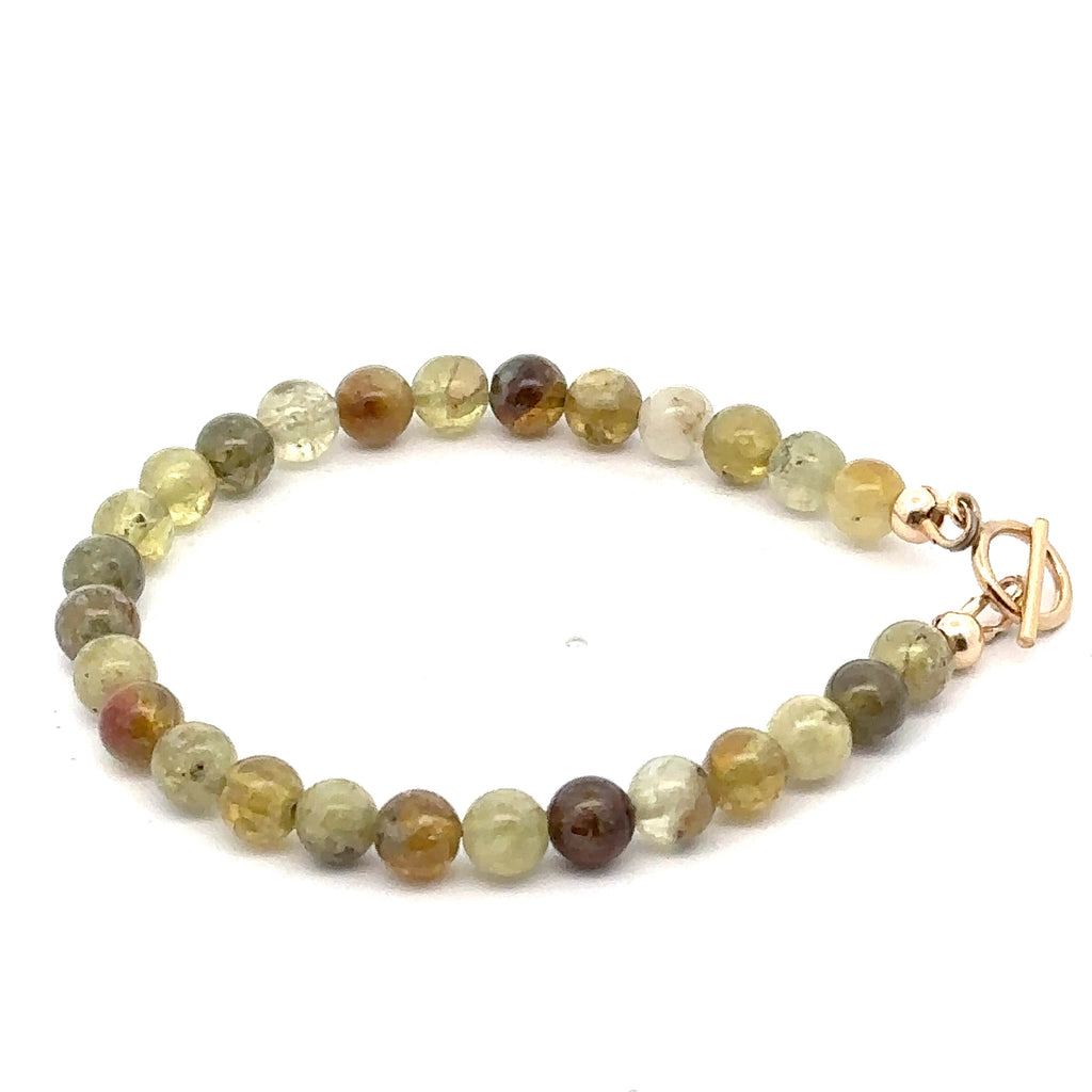 Green Garnet Gemstone Bracelet with toggle on white right side overview  