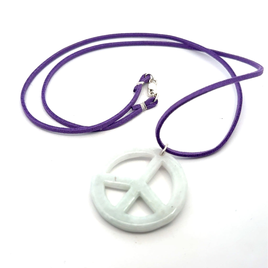 Green Jade Peace Symbol Pendant Necklace on white center overview