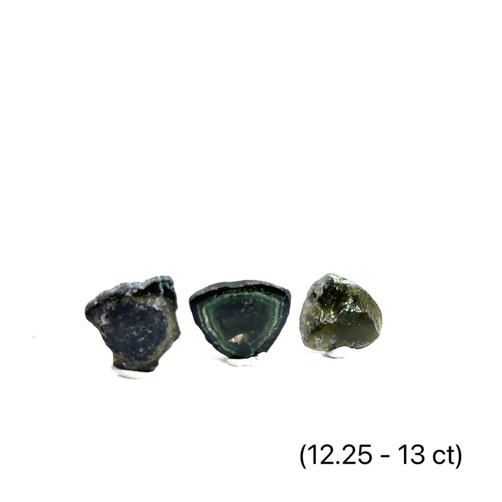 Green Tourmaline Slice grouping 12.25-13ct on white front view