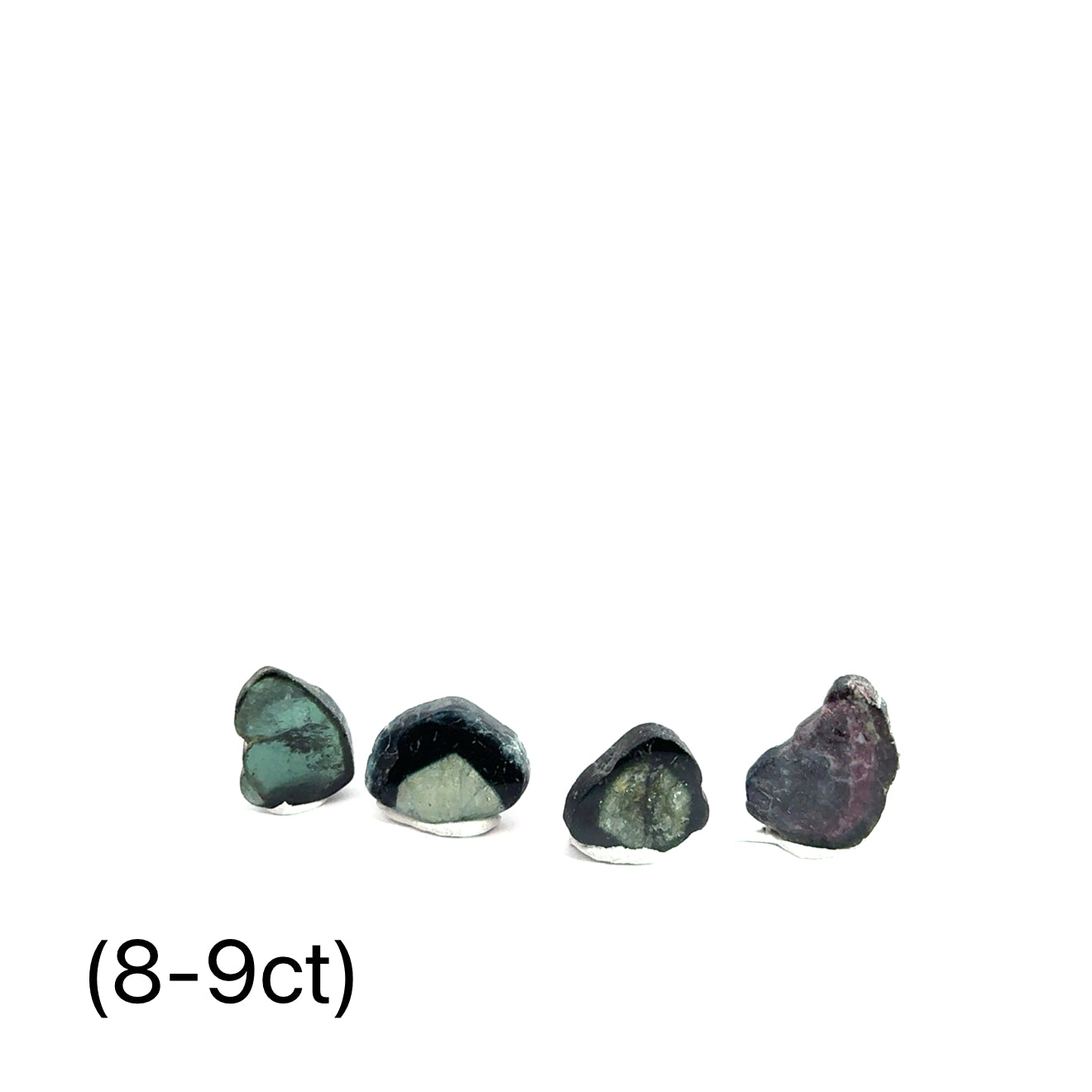 Green Tourmaline Slice grouping 8-9ct on white front view