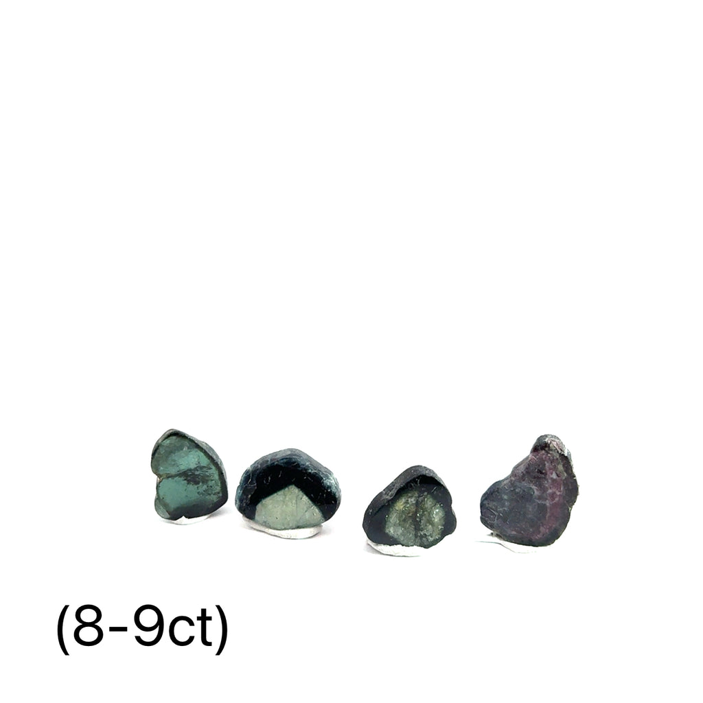 Green Tourmaline Slice grouping 8-9ct on white front view