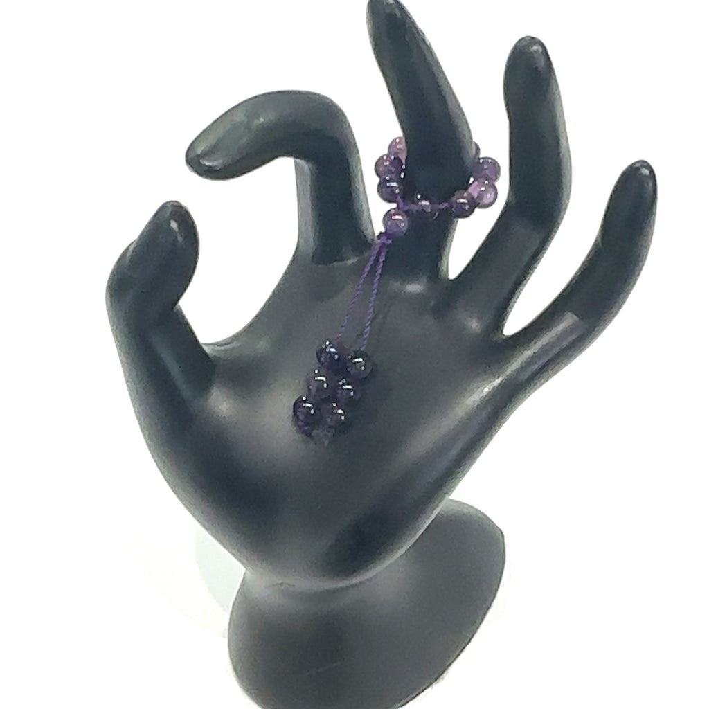 Hand-Knotted Mala Gemstone Rings Amethyst on white front view