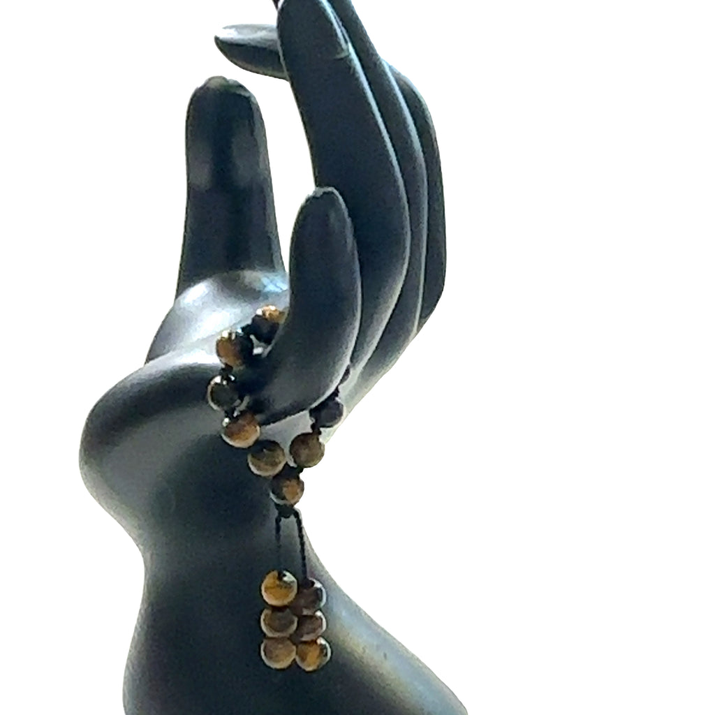 Hand-Knotted Mala Gemstone Rings Golden tiger eye on white front view