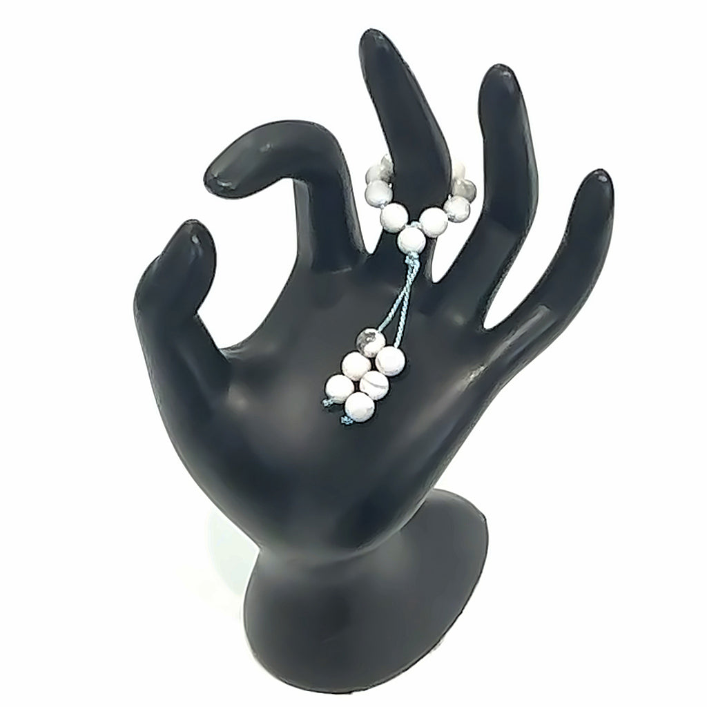 Hand-Knotted Mala Gemstone Rings Howlite on white front view