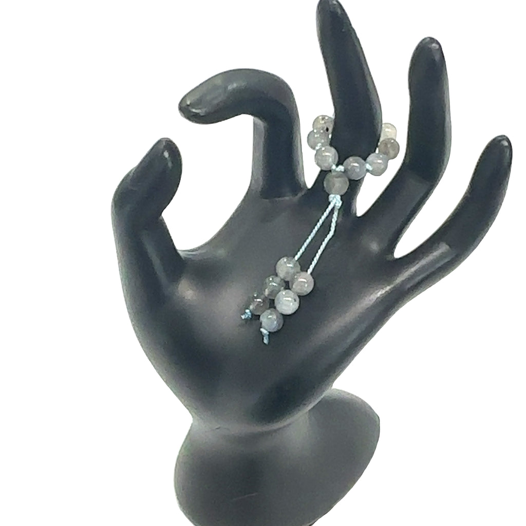 Hand-Knotted Mala Gemstone Rings Labradorite on white front view