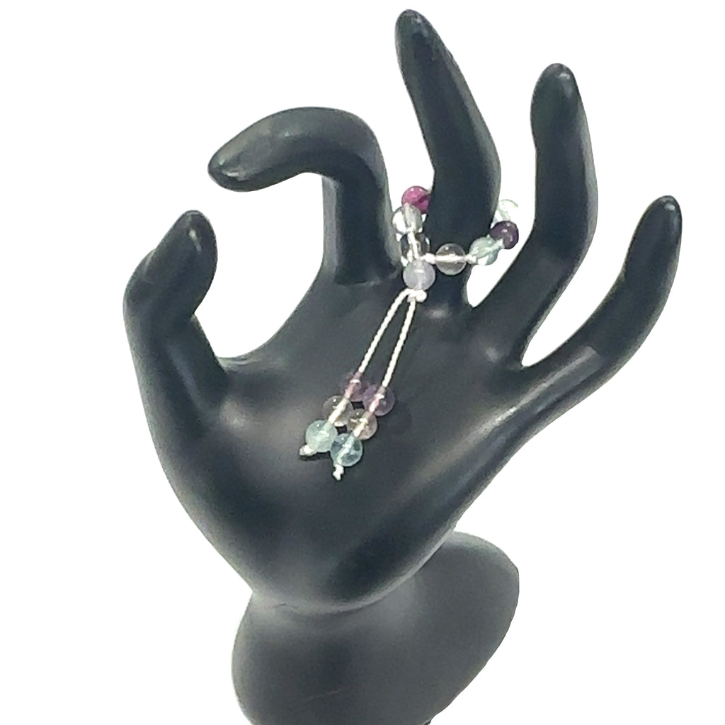 Hand-Knotted Mala Gemstone Rings Rainbow Fluorite on white front view
