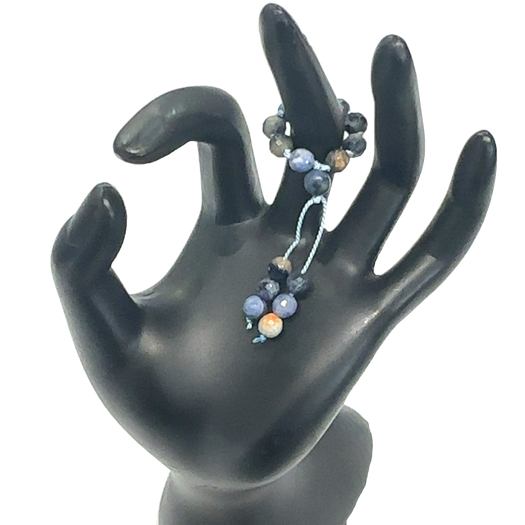 Hand-Knotted Mala Gemstone Rings Sodalite on white front view