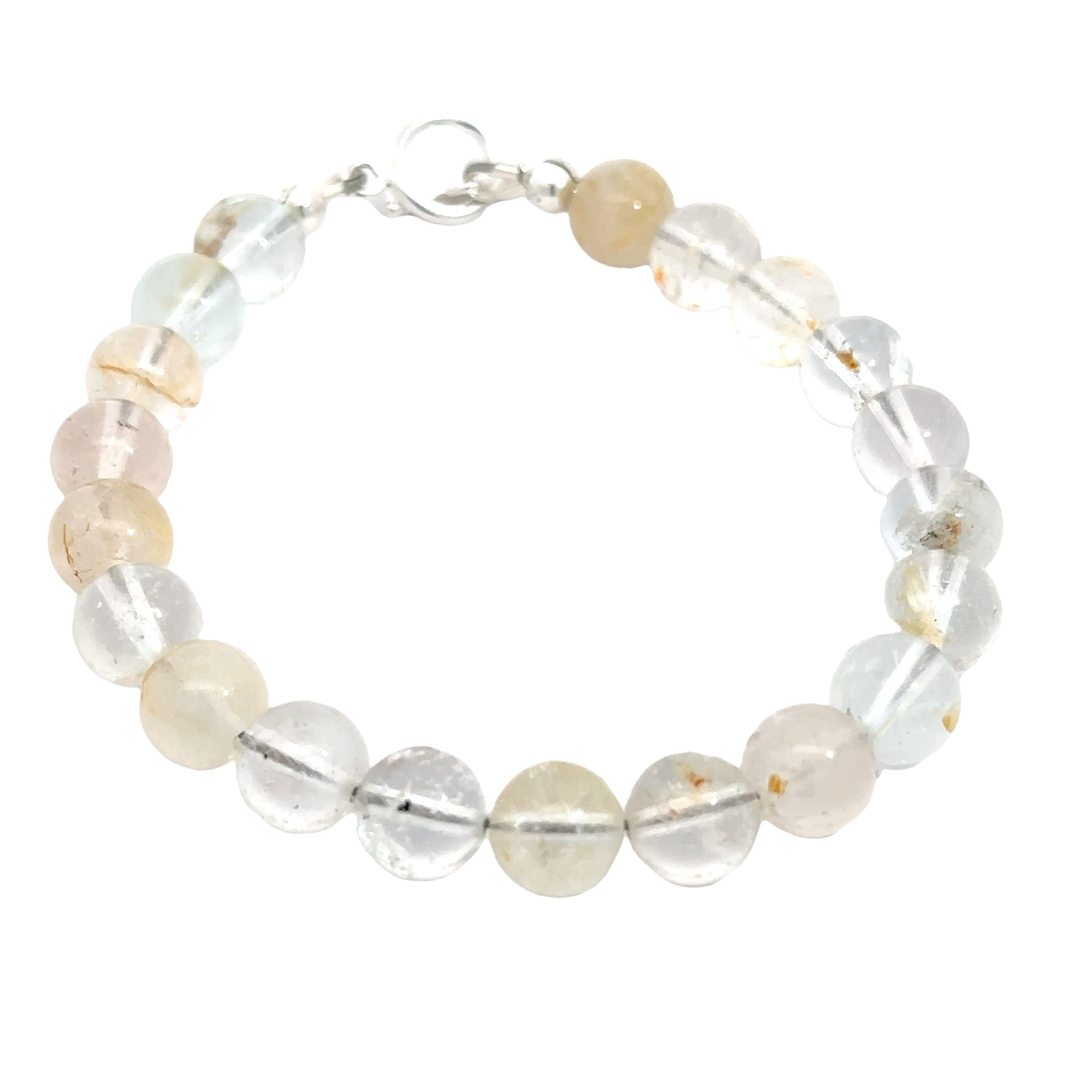 Handmade Blue Topaz gemstone bracelet with sterling silver toggle clasp, November birthstone jewelry on white front overview