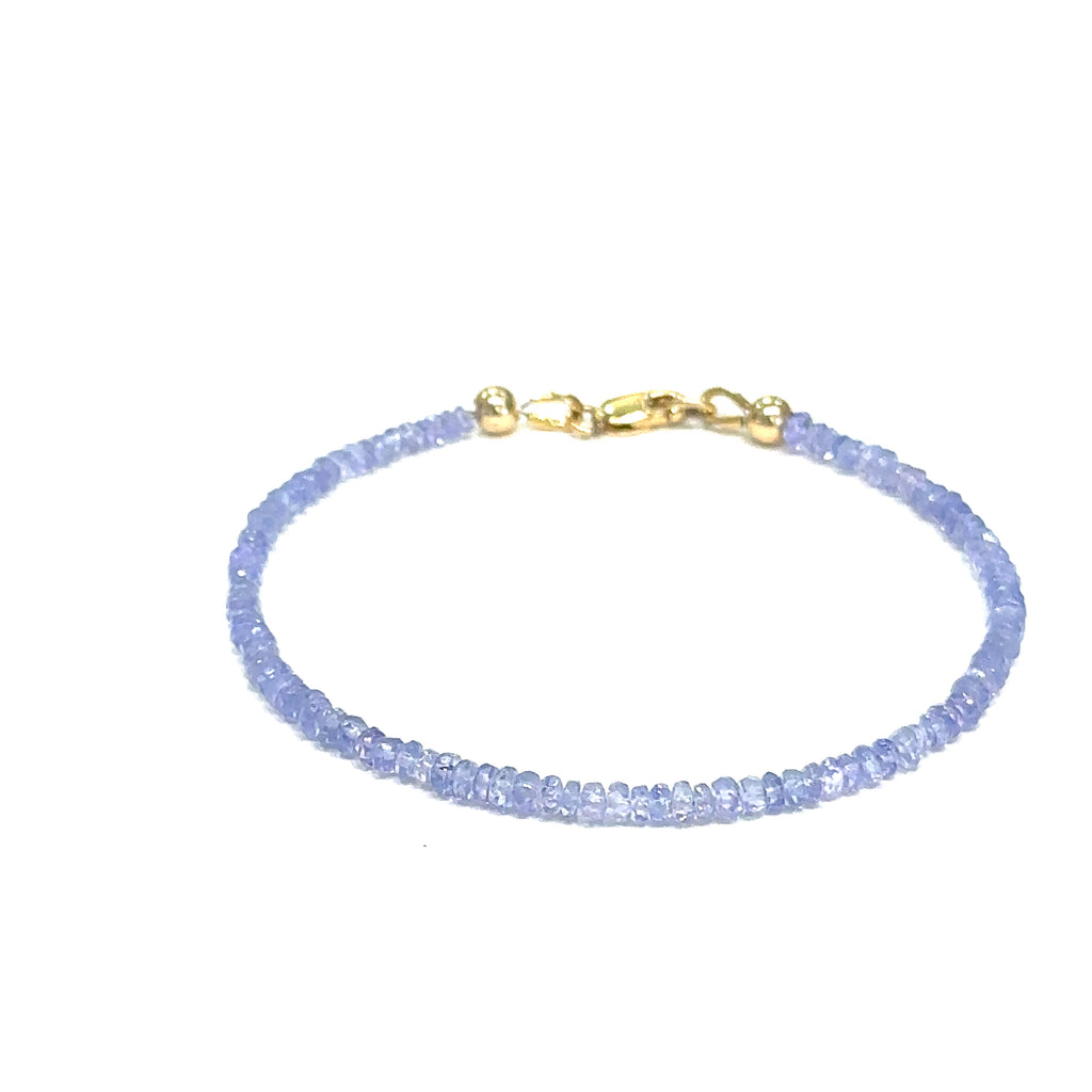 Handmade genuine Tanzanite gemstone bracelet with gold‑filled lobster clasp, available in 6.5'' and 7'' on white center overview