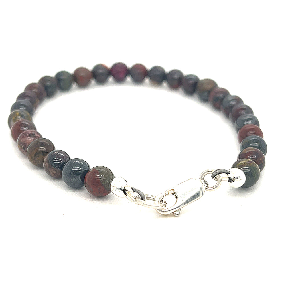  Healing Brecciated Jasper beaded bracelet with sterling silver closure
on white back overview