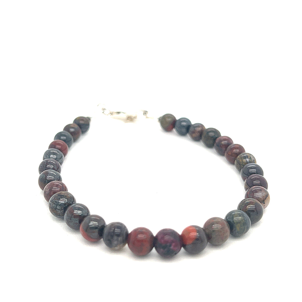  Healing Brecciated Jasper beaded bracelet with sterling silver closure
on white front overview