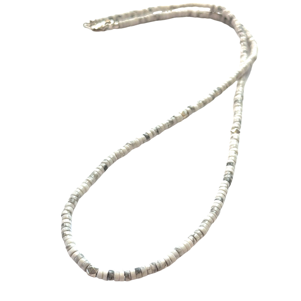 Howlite Gemstone Beaded Necklace on white front and center overview