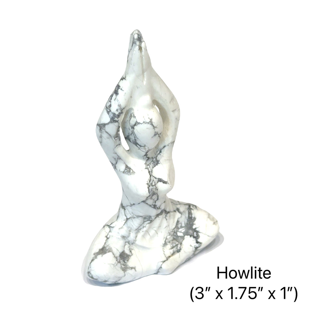 Howlite yoga lady figurine for meditation and mindfulness on white background front view