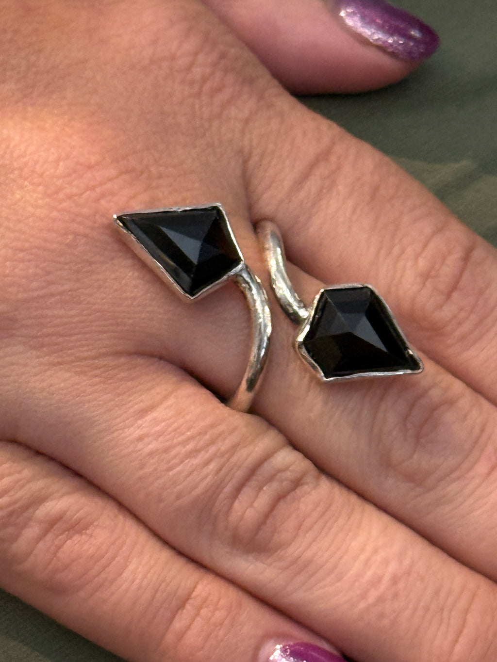 Black Spinel Bypass Ring Sterling Silver | Hidden Jewel of The South End