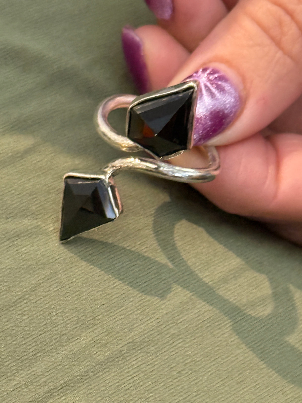 Black Spinel Bypass Ring Sterling Silver | Hidden Jewel of The South End