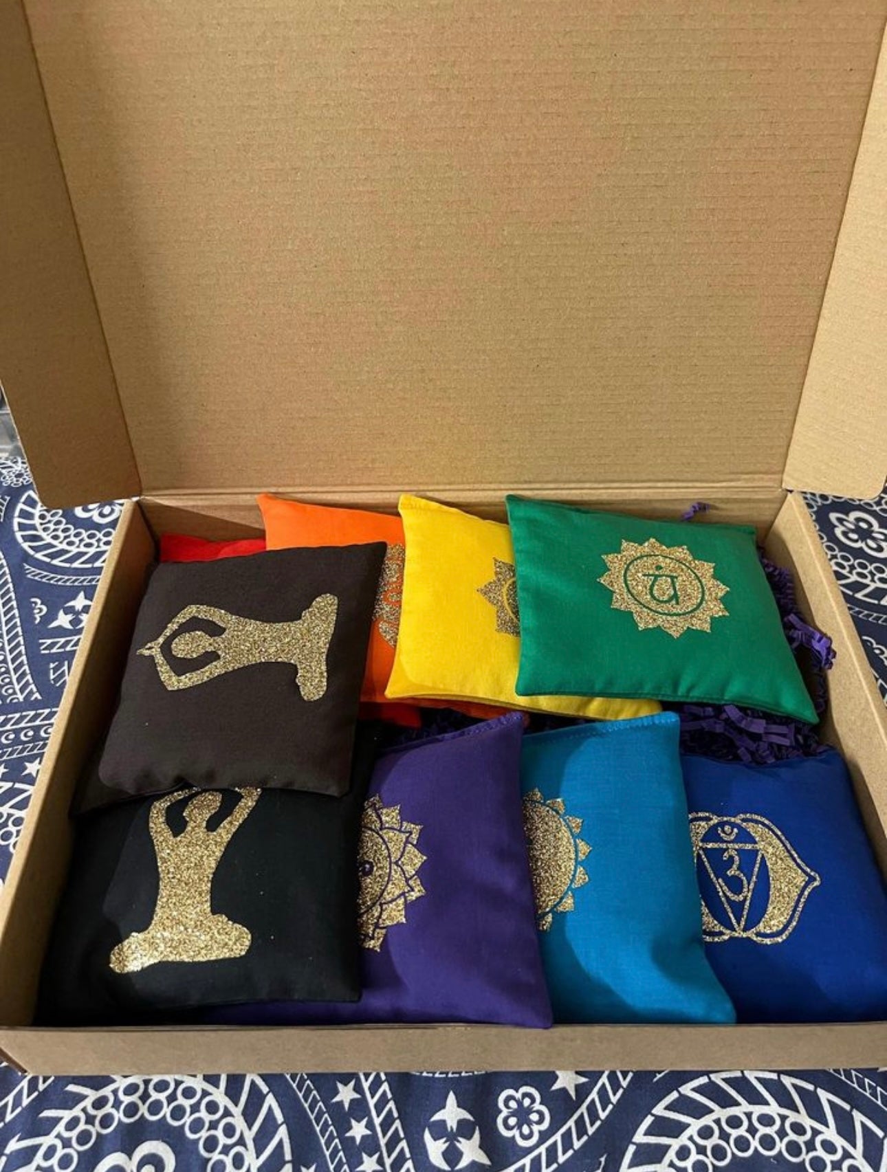 9-Piece Chakra Healing Pillow / Cushion Set — Handmade Reiki & Crystal Layout Tools