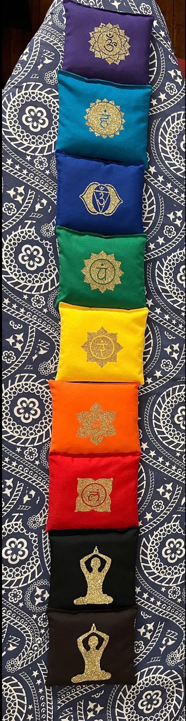 9-Piece Chakra Healing Pillow / Cushion Set — Handmade Reiki & Crystal Layout Tools