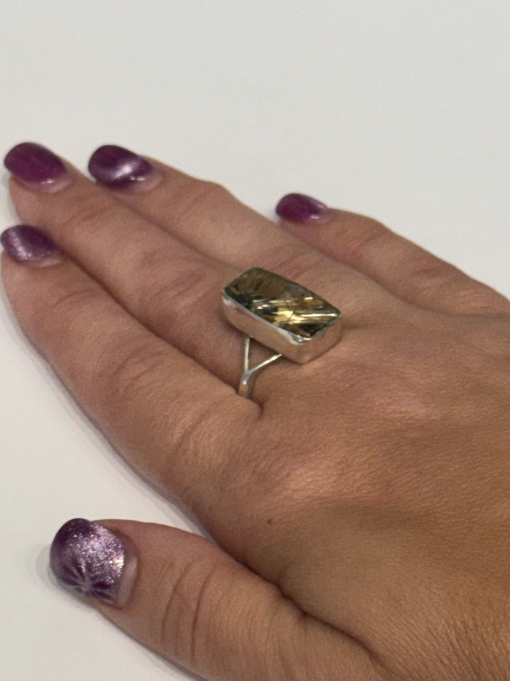 Star Rutile Quartz Sterling Silver Statement Ring, size, 7.5