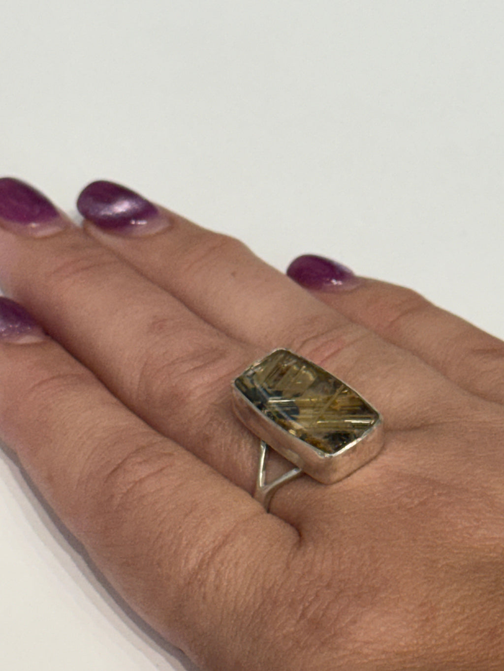 Star Rutile Quartz Sterling Silver Statement Ring, size, 7.5