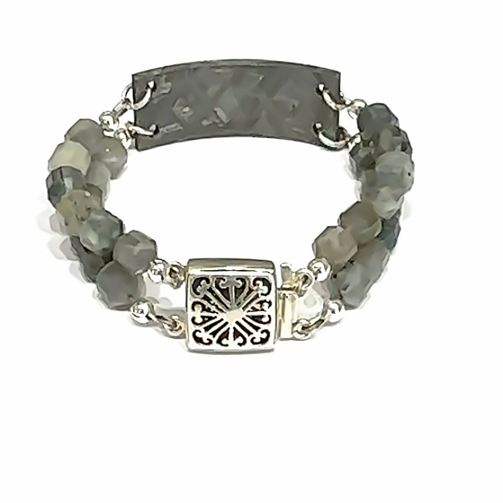 Iron Meteorite & Labradorite Bracelet on white back center view