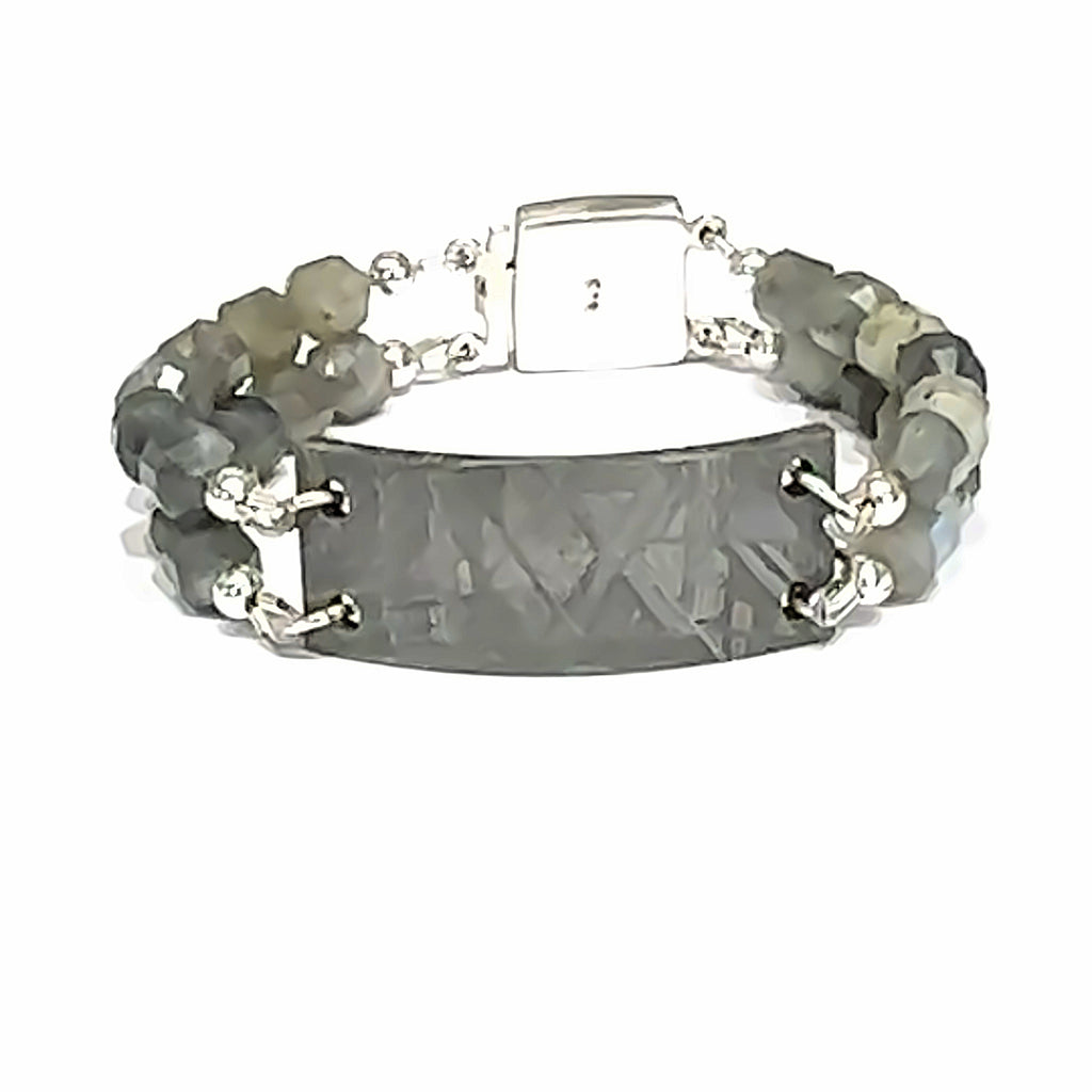 Iron Meteorite & Labradorite Bracelet on white front center view