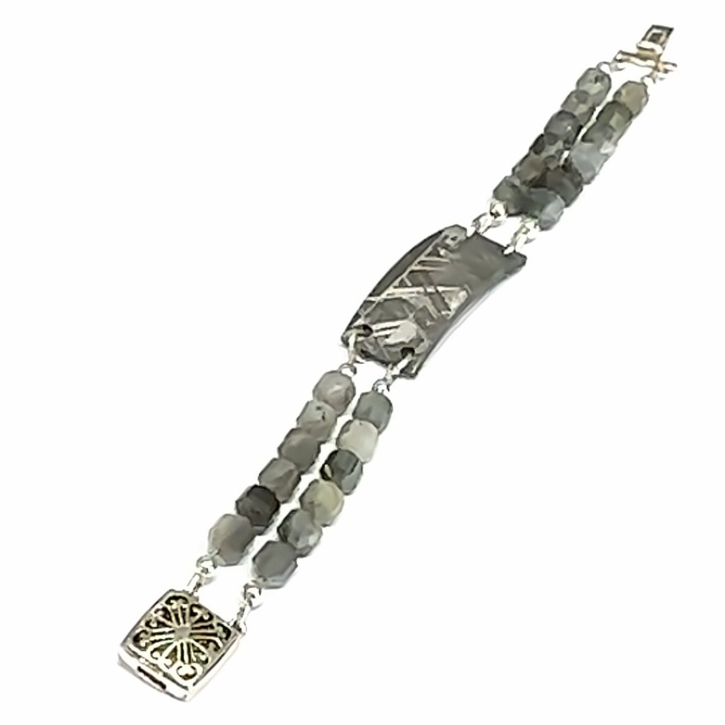Iron Meteorite & Labradorite Bracelet on white long center view