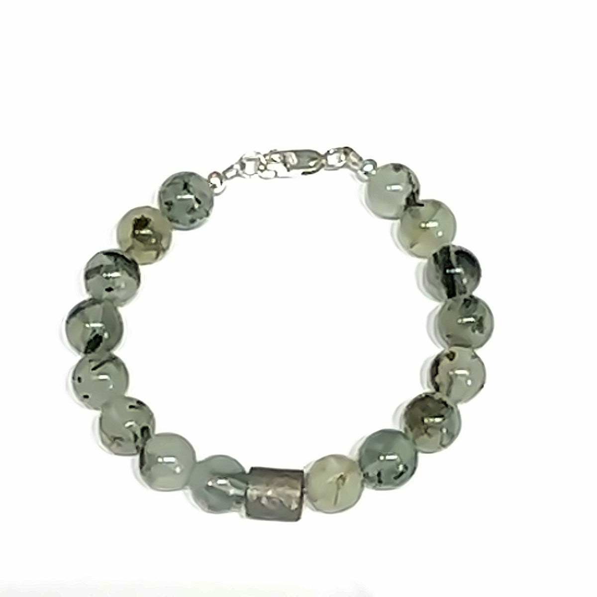 Iron Meteorite & Prehnite Bracelet on white center front overview