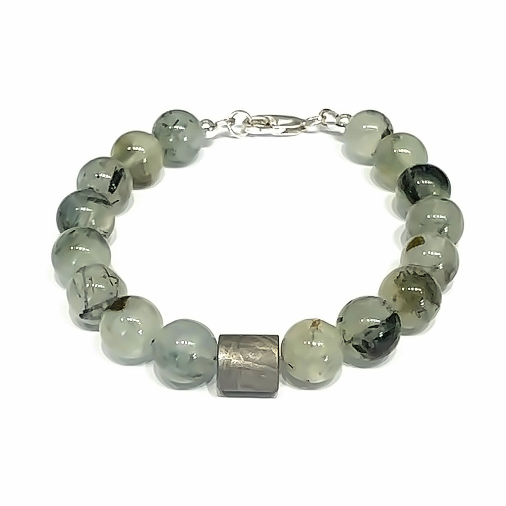 Iron Meteorite & Prehnite Bracelet on white center front view