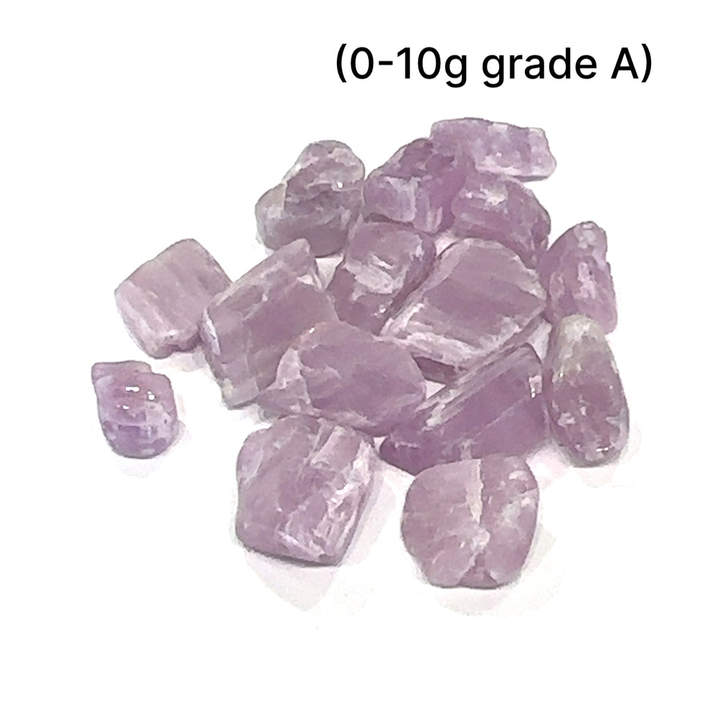 Kunzite Semi-Tumbled Gemstone grouping of (0-10g) Grade A on white overview