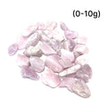 Kunzite Semi-Tumbled Gemstone grouping of (0-10g) on white overview