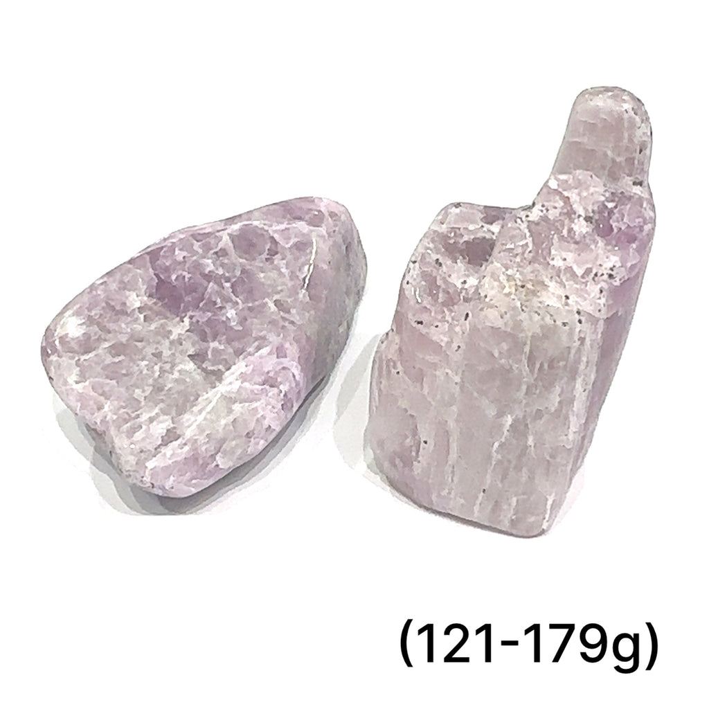 Kunzite Semi-Tumbled Gemstone grouping of (121-179g) on white overview