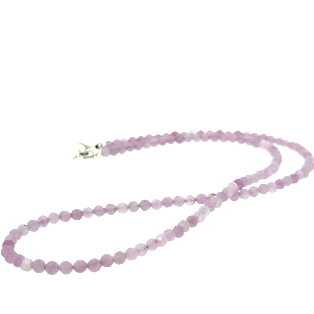 Kunzite micro-faceted bead necklace, handmade spiritual jewelry, Hidden Jewel of the South End, Boston