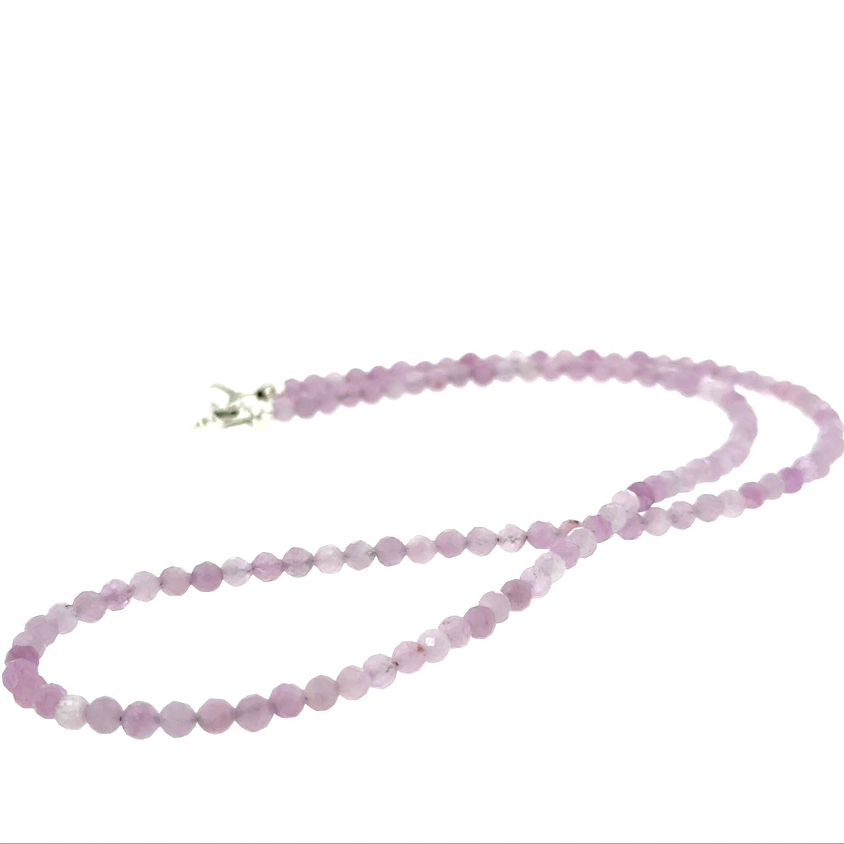 Kunzite micro-faceted bead necklace, handmade spiritual jewelry, Hidden Jewel of the South End, Boston