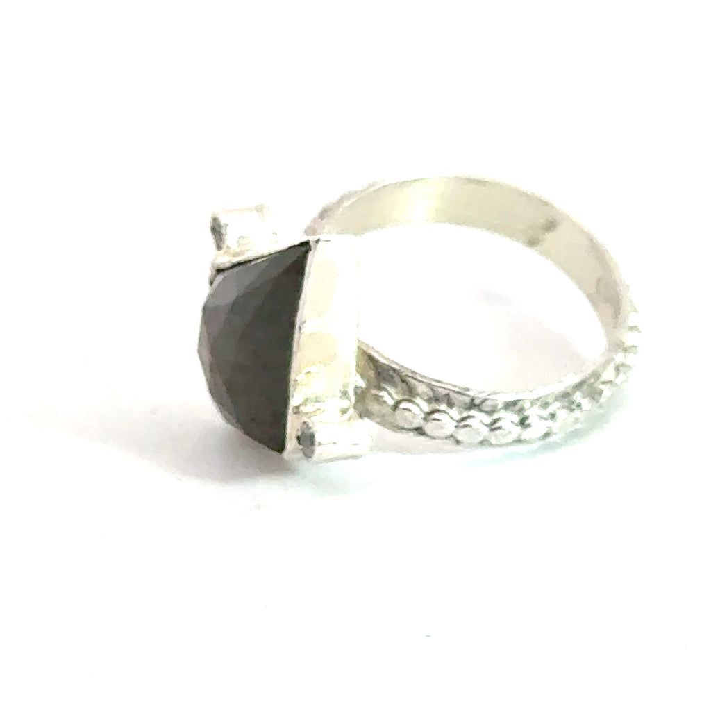 Labradorite Gemstone Ring on white left side view