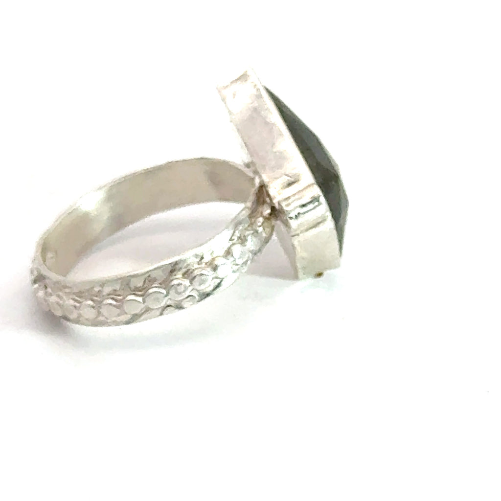 Labradorite Gemstone Ring on white right side view