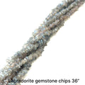  Labradorite chips beads on a white background, front overview.