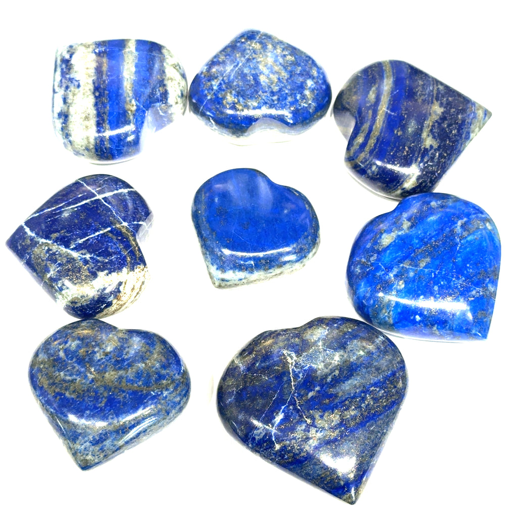 Lapis Lazuli Heart grouping on white overview