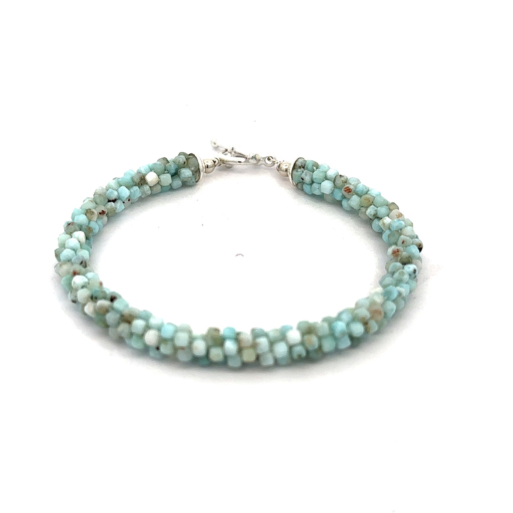 Larimar Gemstone Crocheted Bracelet on white center overview