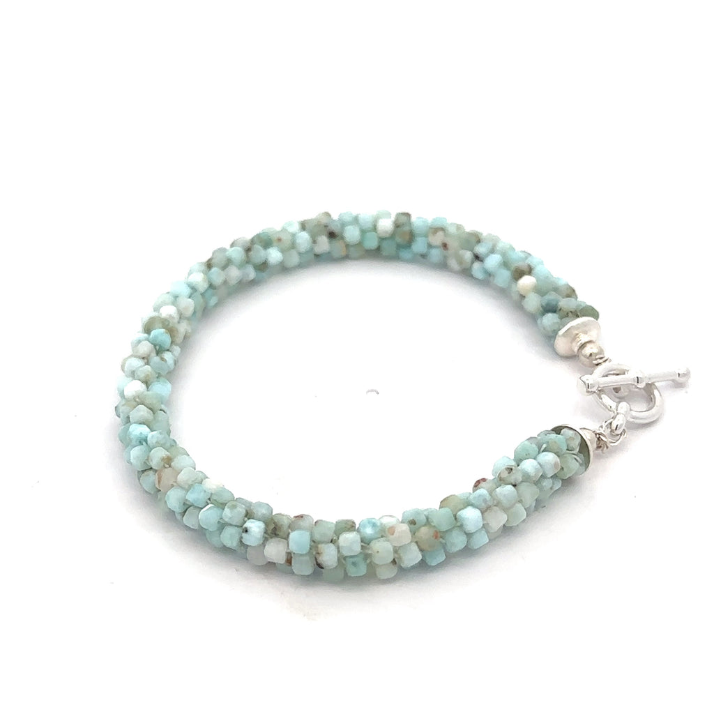 Larimar Gemstone Crocheted Bracelet on white left overview