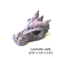 Lavender jade dragon head sculpture on a white background, with a slight right-side overview. 