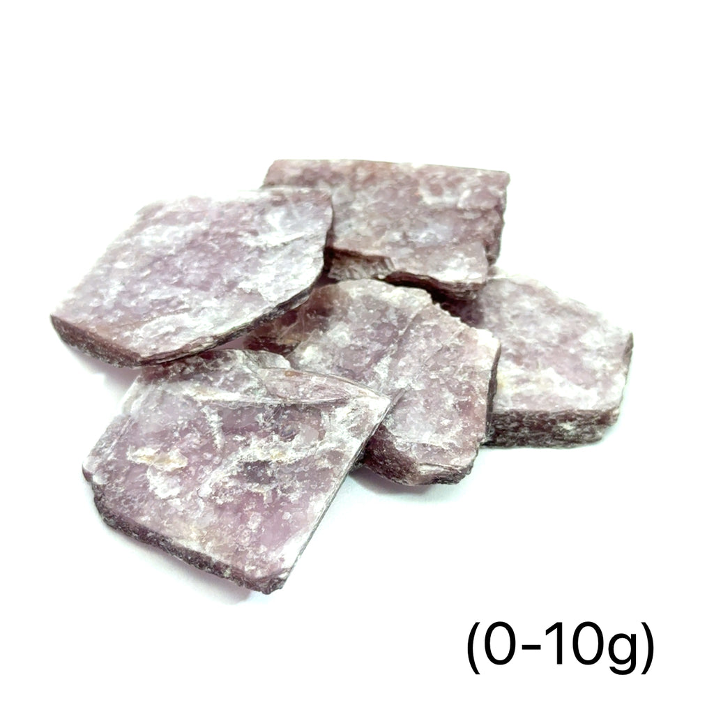 Lepidolite Raw Gemstone “Book” 0-10g on white front view