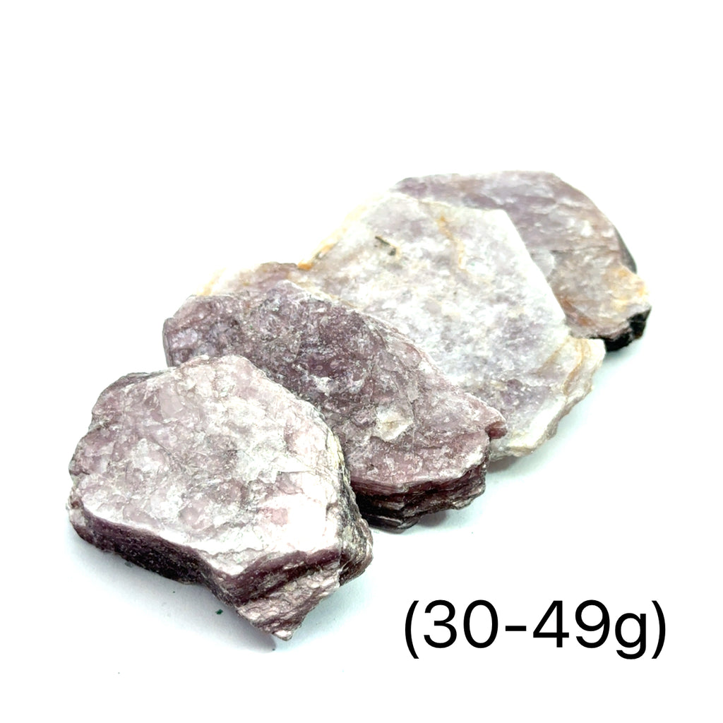 Lepidolite Raw Gemstone “Book” grouping  30-49g on white front view